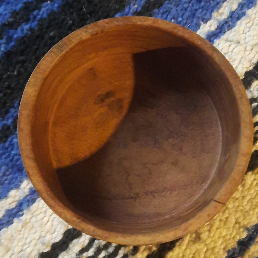Wooden Hand Carved 3" Round Bowl. - Picture 2 of 4